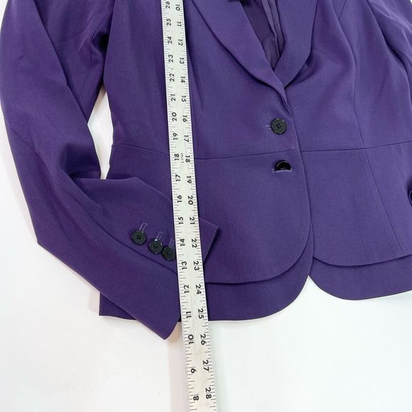 White House Black Market Blazer Womens 12 Deep Amethyst Notch Lapel Ruffle Back - Picture 4 of 12